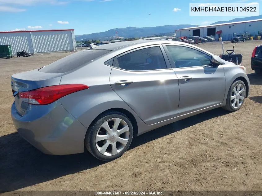 2011 Hyundai Elantra Limited (Ulsan Plant) VIN: KMHDH4AE1BU104922 Lot: 40407687