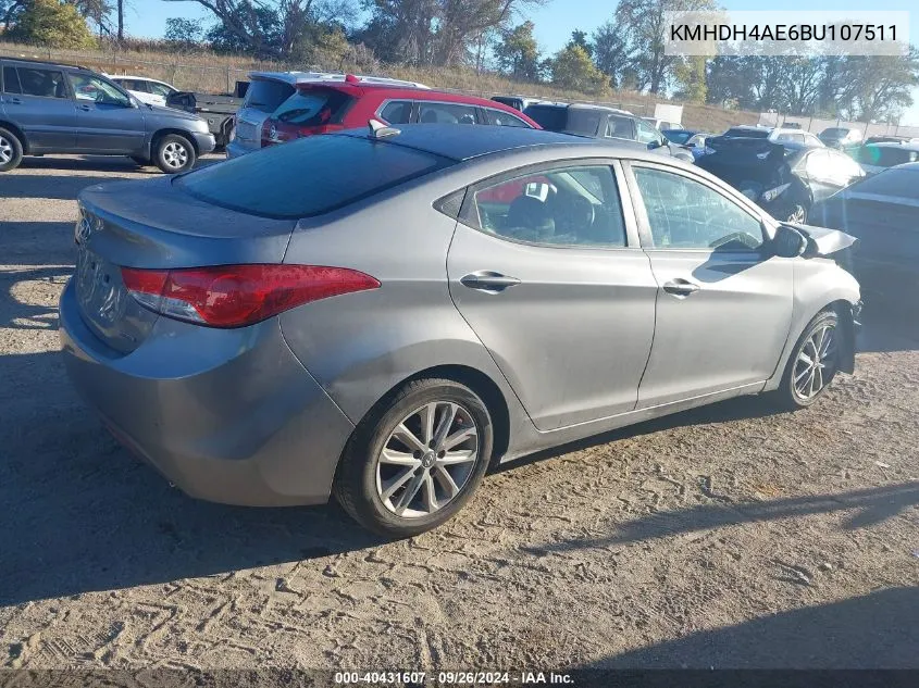 2011 Hyundai Elantra Gls/Limited VIN: KMHDH4AE6BU107511 Lot: 40431607