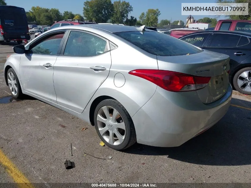 2011 Hyundai Elantra Limited (Ulsan Plant) VIN: KMHDH4AE0BU170992 Lot: 40475688