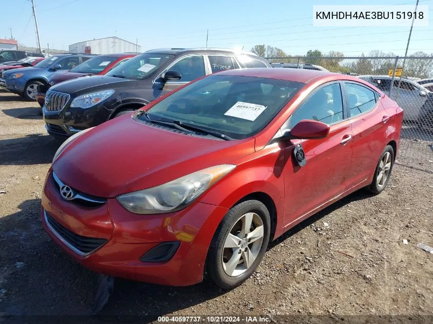 2011 Hyundai Elantra Gls (Ulsan Plant) VIN: KMHDH4AE3BU151918 Lot: 40597737