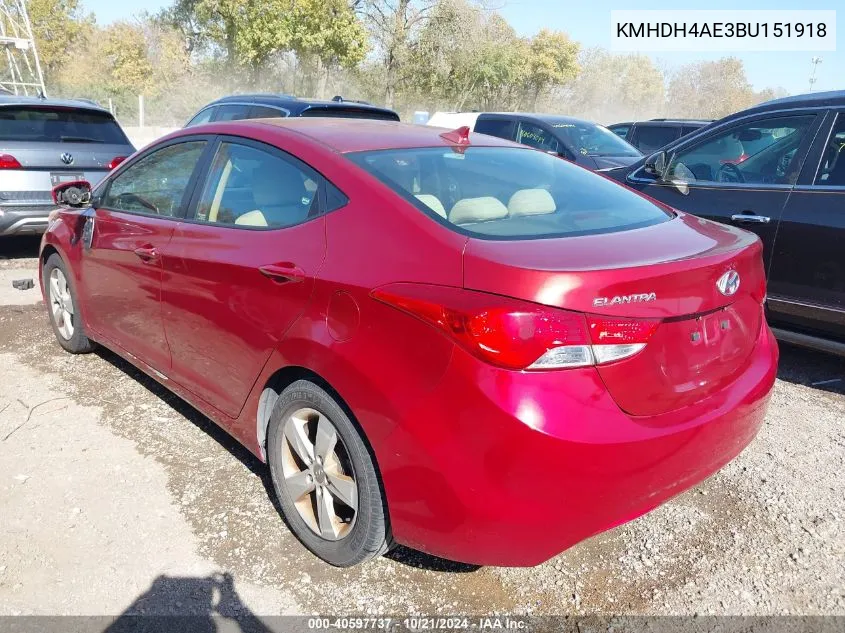 2011 Hyundai Elantra Gls (Ulsan Plant) VIN: KMHDH4AE3BU151918 Lot: 40597737