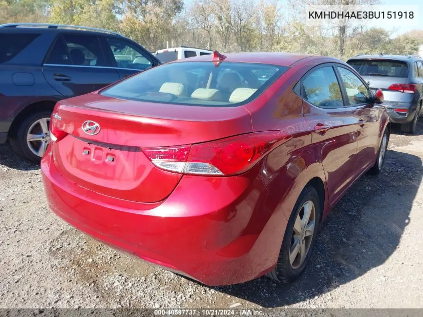 2011 Hyundai Elantra Gls (Ulsan Plant) VIN: KMHDH4AE3BU151918 Lot: 40597737