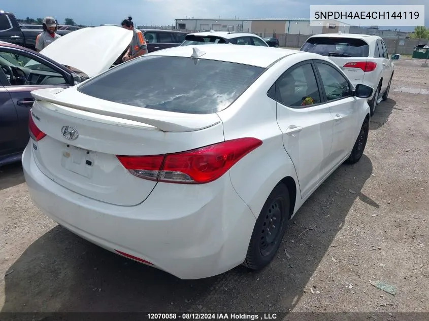 2012 Hyundai Elantra Gls/Limited VIN: 5NPDH4AE4CH144119 Lot: 12070058