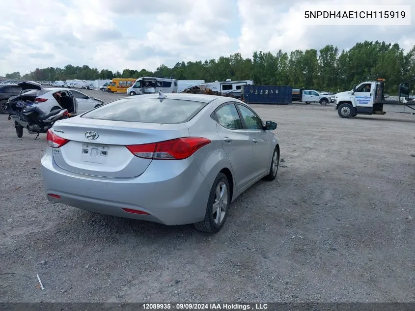 2012 Hyundai Elantra Gls VIN: 5NPDH4AE1CH115919 Lot: 12089935