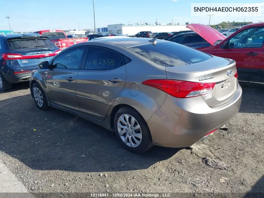 2012 Hyundai Elantra VIN: 5NPDH4AE0CH062355 Lot: 12116951