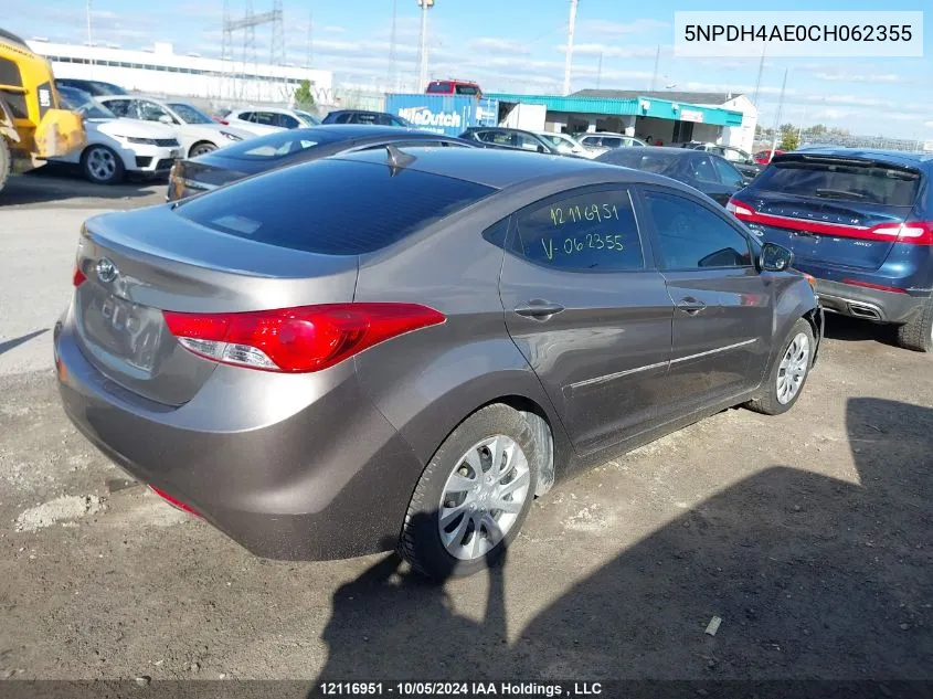 2012 Hyundai Elantra VIN: 5NPDH4AE0CH062355 Lot: 12116951