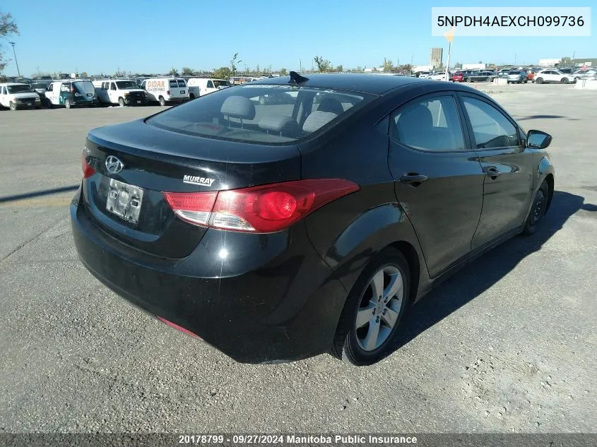 2012 Hyundai Elantra Gls VIN: 5NPDH4AEXCH099736 Lot: 20178799