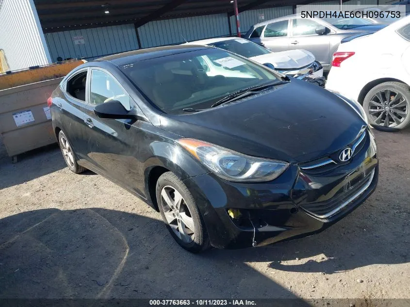 2012 Hyundai Elantra Gls VIN: 5NPDH4AE6CH096753 Lot: 37763663