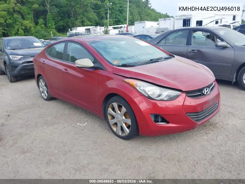 2012 Hyundai Elantra Limited (Ulsan Plant) VIN: KMHDH4AE2CU496018 Lot: 39549853