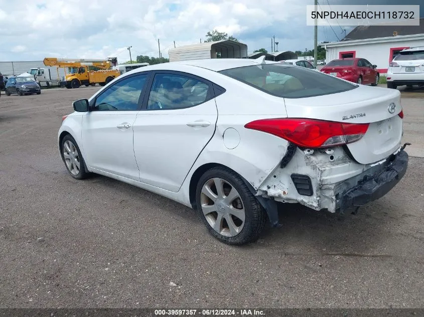 2012 Hyundai Elantra Limited VIN: 5NPDH4AE0CH118732 Lot: 39597357