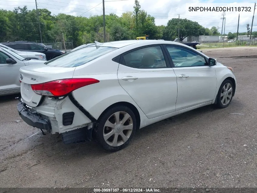 2012 Hyundai Elantra Limited VIN: 5NPDH4AE0CH118732 Lot: 39597357