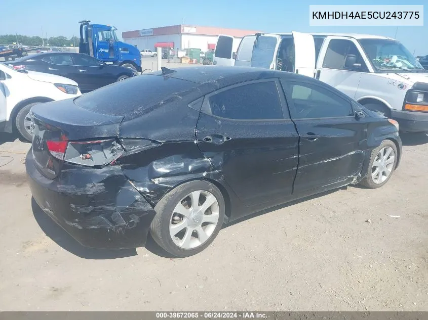 2012 Hyundai Elantra Limited (Ulsan Plant) VIN: KMHDH4AE5CU243775 Lot: 39672065