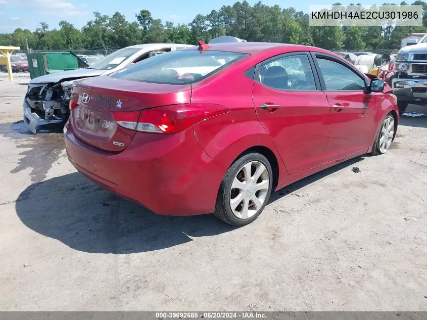 2012 Hyundai Elantra Limited (Ulsan Plant) VIN: KMHDH4AE2CU301986 Lot: 39692688