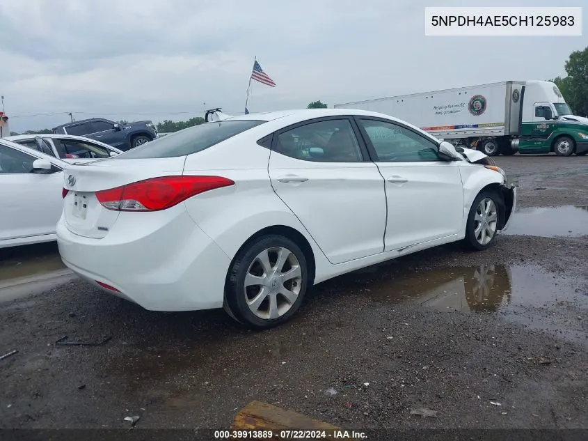 2012 Hyundai Elantra Limited VIN: 5NPDH4AE5CH125983 Lot: 39913889