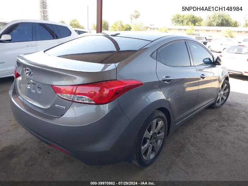 2012 Hyundai Elantra Limited VIN: 5NPDH4AE1CH148984 Lot: 39970982