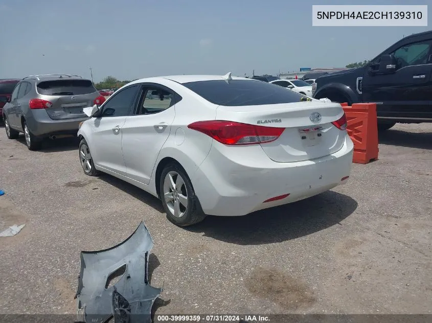 2012 Hyundai Elantra Gls VIN: 5NPDH4AE2CH139310 Lot: 39999359