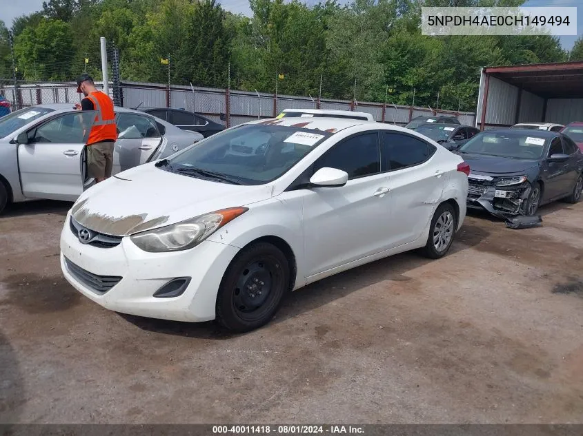 2012 Hyundai Elantra Gls Pzev VIN: 5NPDH4AE0CH149494 Lot: 40011418