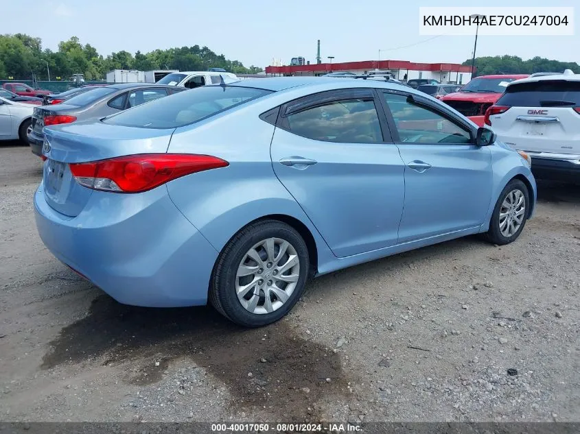 2012 Hyundai Elantra Gls (Ulsan Plant) VIN: KMHDH4AE7CU247004 Lot: 40017050