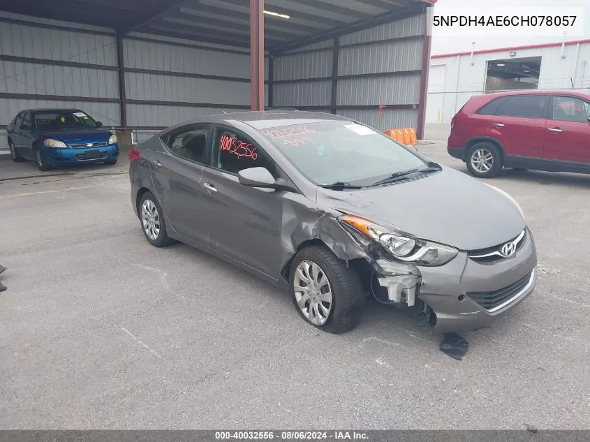 2012 Hyundai Elantra Gls VIN: 5NPDH4AE6CH078057 Lot: 40032556