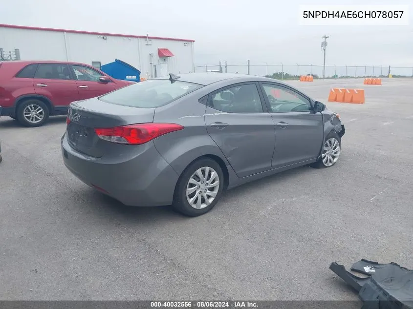 2012 Hyundai Elantra Gls VIN: 5NPDH4AE6CH078057 Lot: 40032556