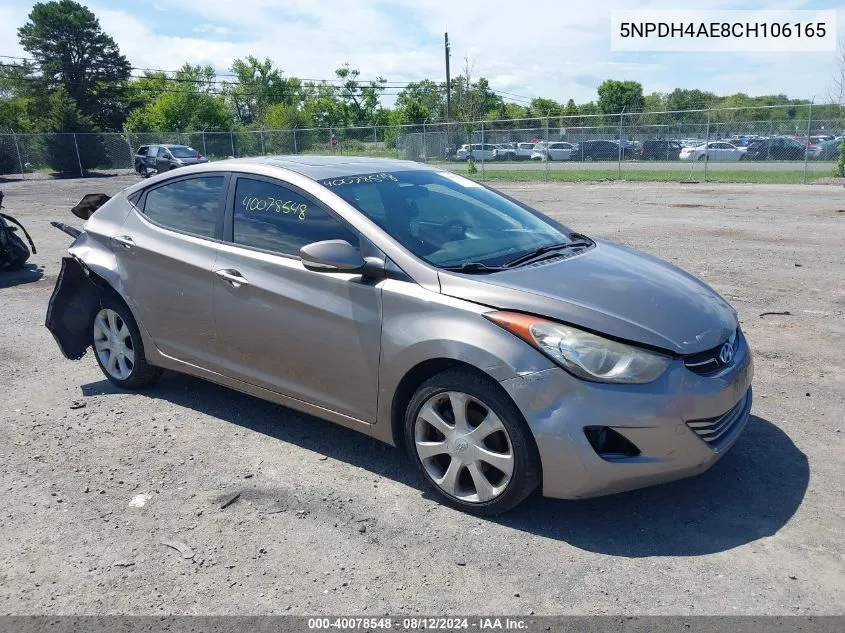 2012 Hyundai Elantra Limited VIN: 5NPDH4AE8CH106165 Lot: 40078548