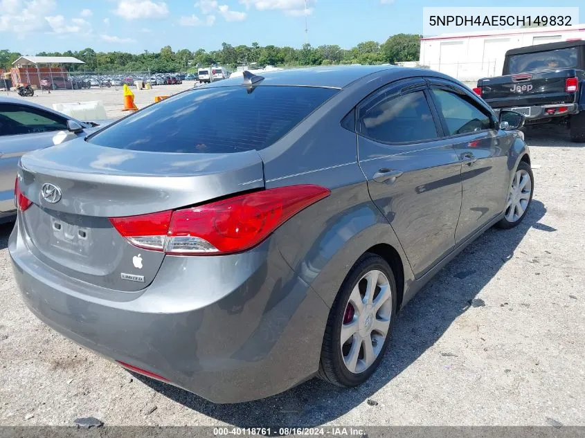 2012 Hyundai Elantra Gls/Limited VIN: 5NPDH4AE5CH149832 Lot: 40118761