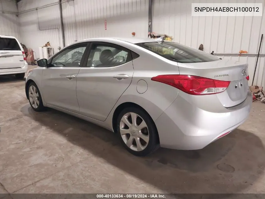 2012 Hyundai Elantra Limited VIN: 5NPDH4AE8CH100012 Lot: 40133634