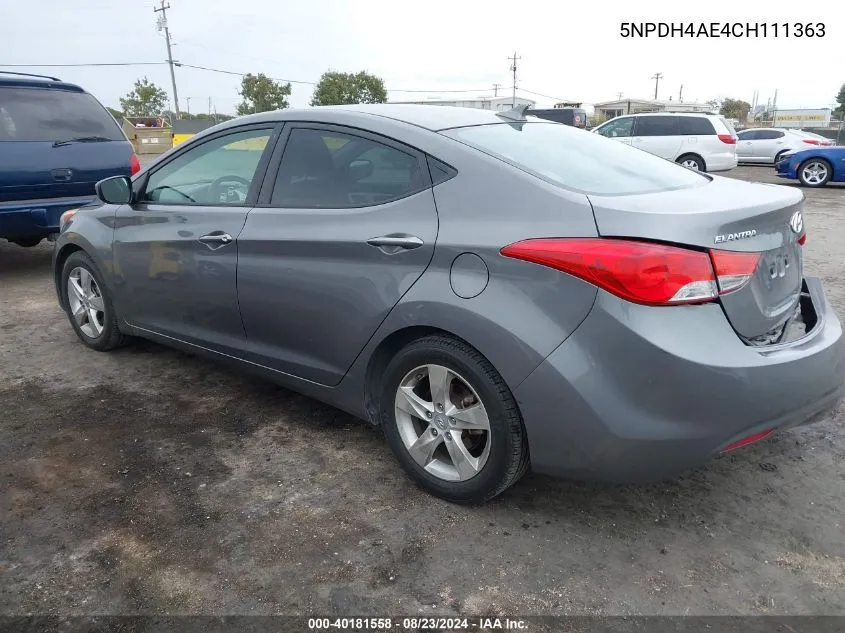 5NPDH4AE4CH111363 2012 Hyundai Elantra Gls Pzev