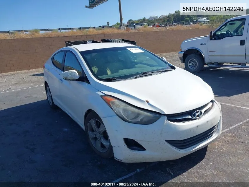 2012 Hyundai Elantra Gls VIN: 5NPDH4AE0CH142240 Lot: 40192017