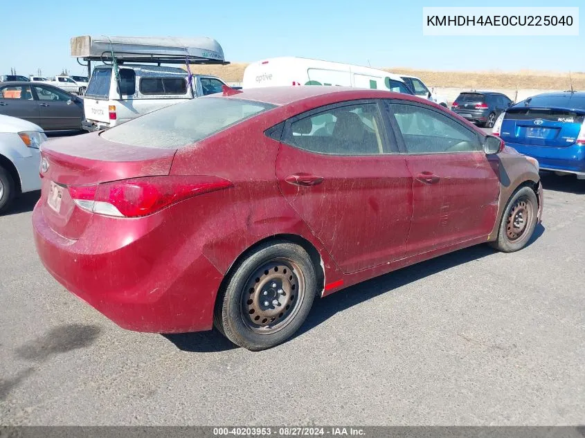 2012 Hyundai Elantra Gls (Ulsan Plant) VIN: KMHDH4AE0CU225040 Lot: 40203953