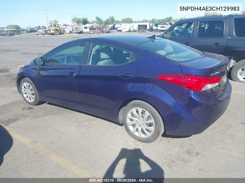 5NPDH4AE3CH129983 2012 Hyundai Elantra Gls