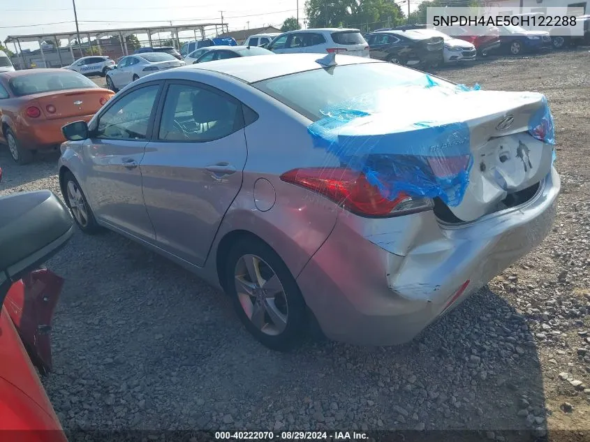 2012 Hyundai Elantra Gls Pzev VIN: 5NPDH4AE5CH122288 Lot: 40222070