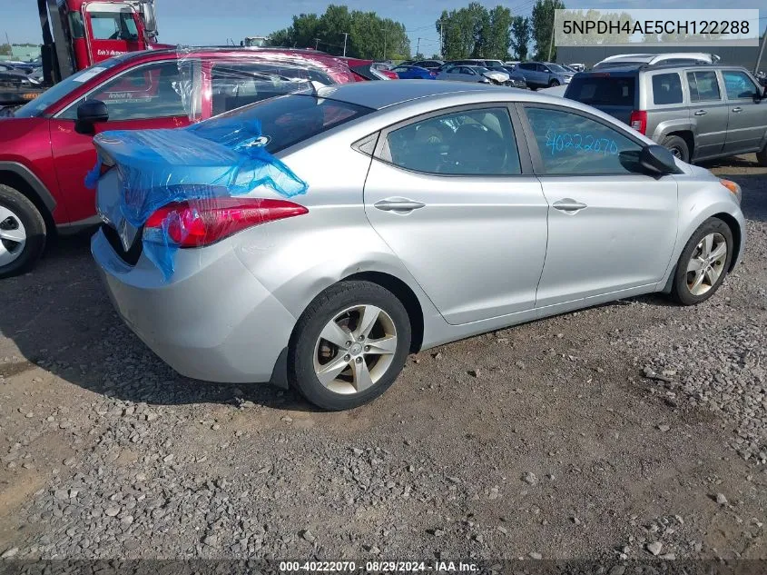 2012 Hyundai Elantra Gls Pzev VIN: 5NPDH4AE5CH122288 Lot: 40222070