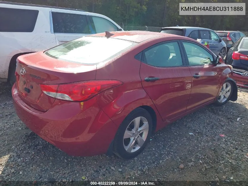 2012 Hyundai Elantra Gls (Ulsan Plant) VIN: KMHDH4AE8CU311888 Lot: 40222259