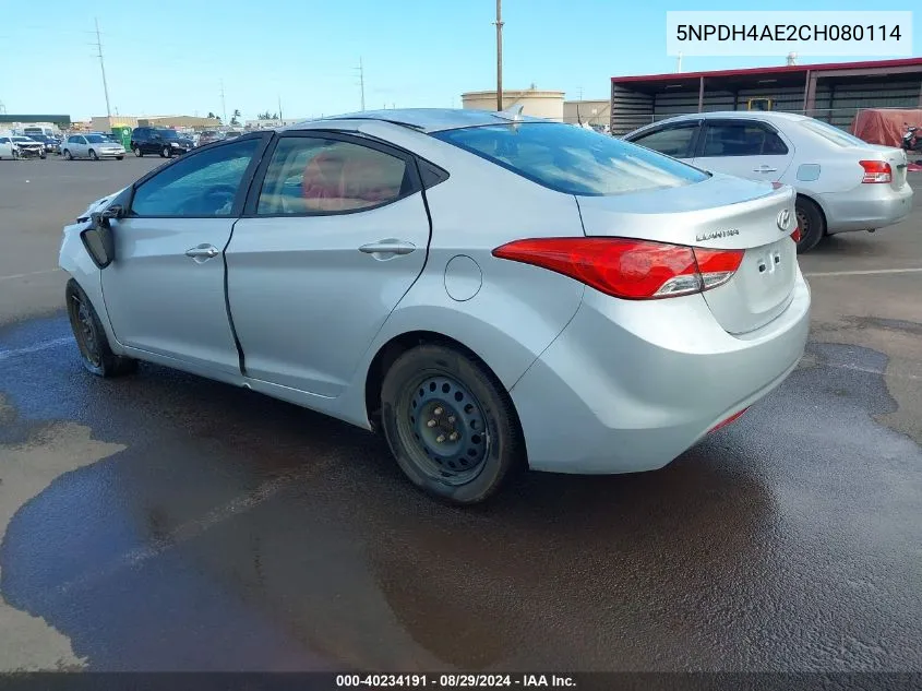 2012 Hyundai Elantra Gls VIN: 5NPDH4AE2CH080114 Lot: 40234191