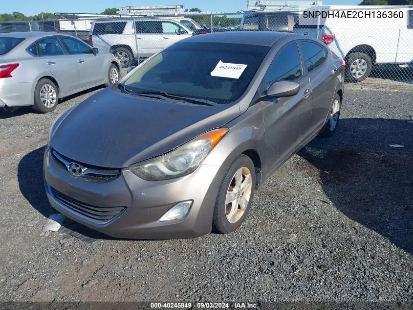 2012 Hyundai Elantra Gls VIN: 5NPDH4AE2CH136360 Lot: 40245849