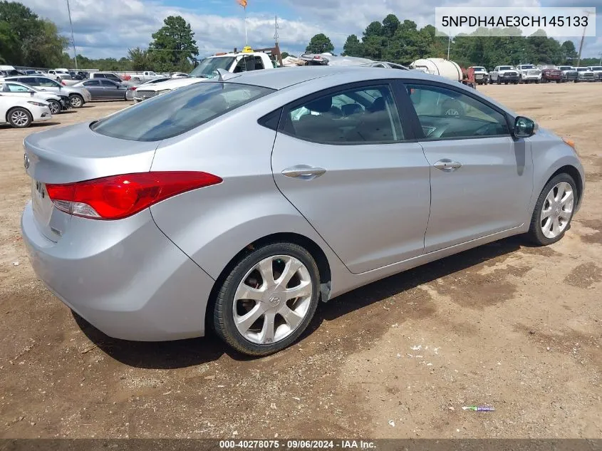 2012 Hyundai Elantra Limited VIN: 5NPDH4AE3CH145133 Lot: 40278075