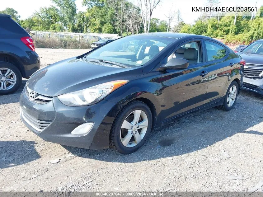 2012 Hyundai Elantra Gls (Ulsan Plant) VIN: KMHDH4AE6CU203561 Lot: 40297647