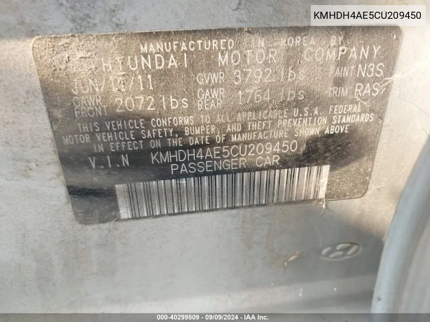 KMHDH4AE5CU209450 2012 Hyundai Elantra Limited (Ulsan Plant)