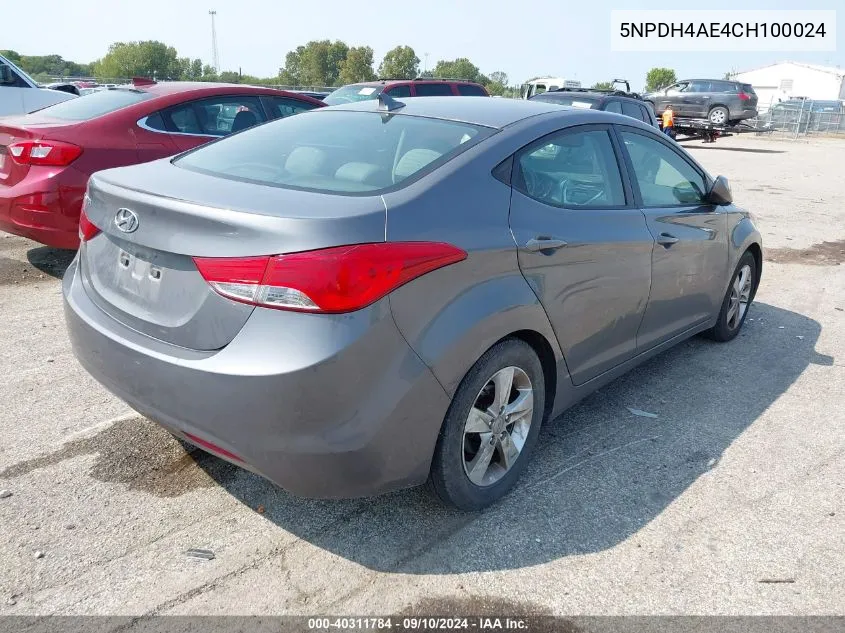 2012 Hyundai Elantra Gls VIN: 5NPDH4AE4CH100024 Lot: 40311784