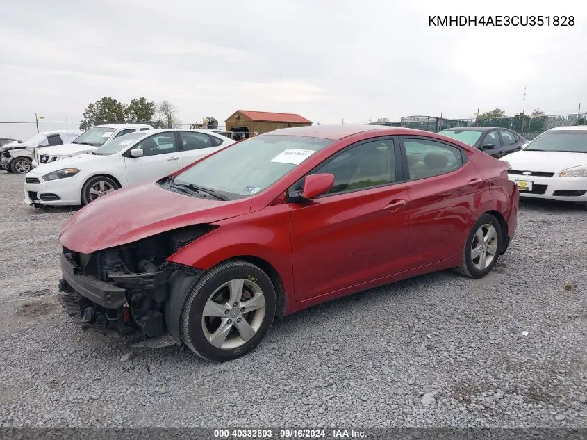 2012 Hyundai Elantra Gls (Ulsan Plant) VIN: KMHDH4AE3CU351828 Lot: 40332803