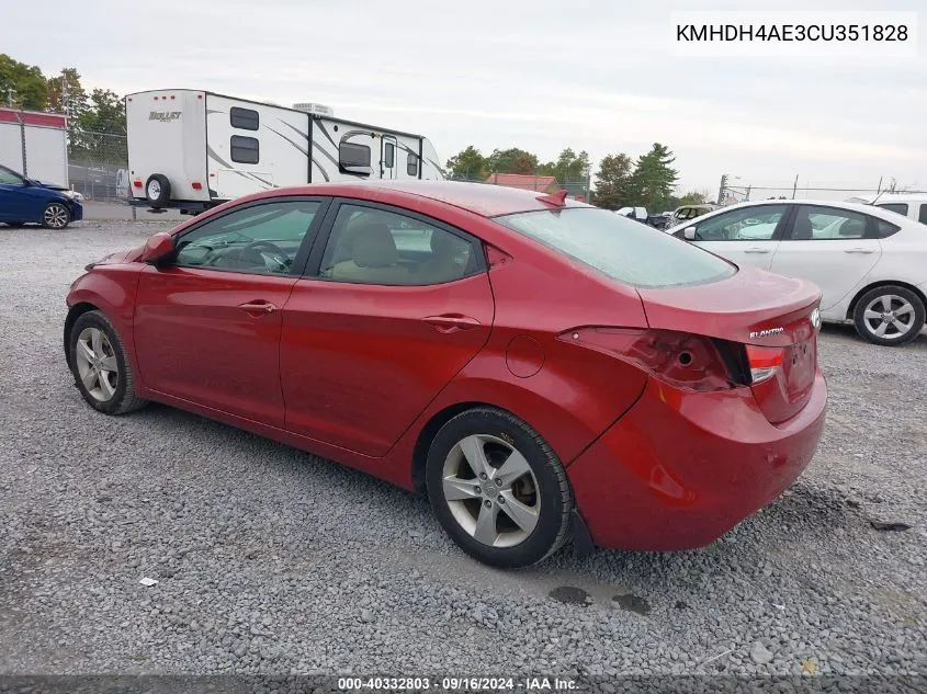 2012 Hyundai Elantra Gls (Ulsan Plant) VIN: KMHDH4AE3CU351828 Lot: 40332803