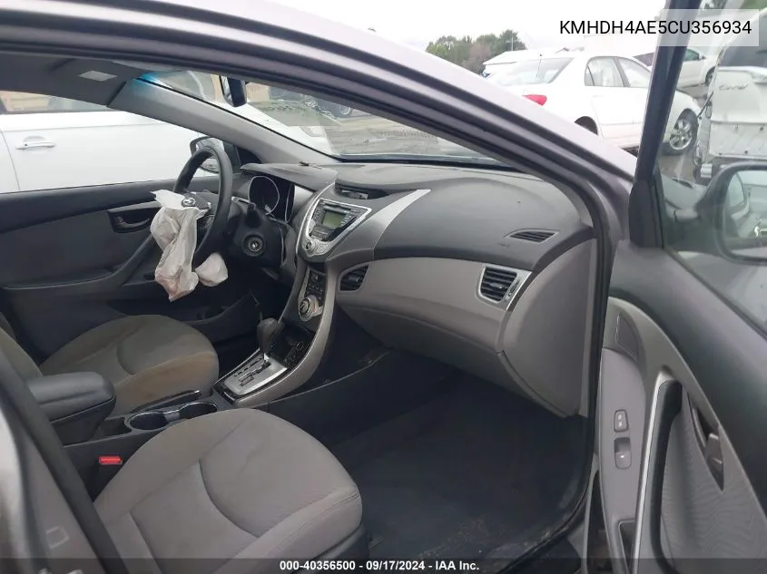 2012 Hyundai Elantra Gls (Ulsan Plant) VIN: KMHDH4AE5CU356934 Lot: 40356500