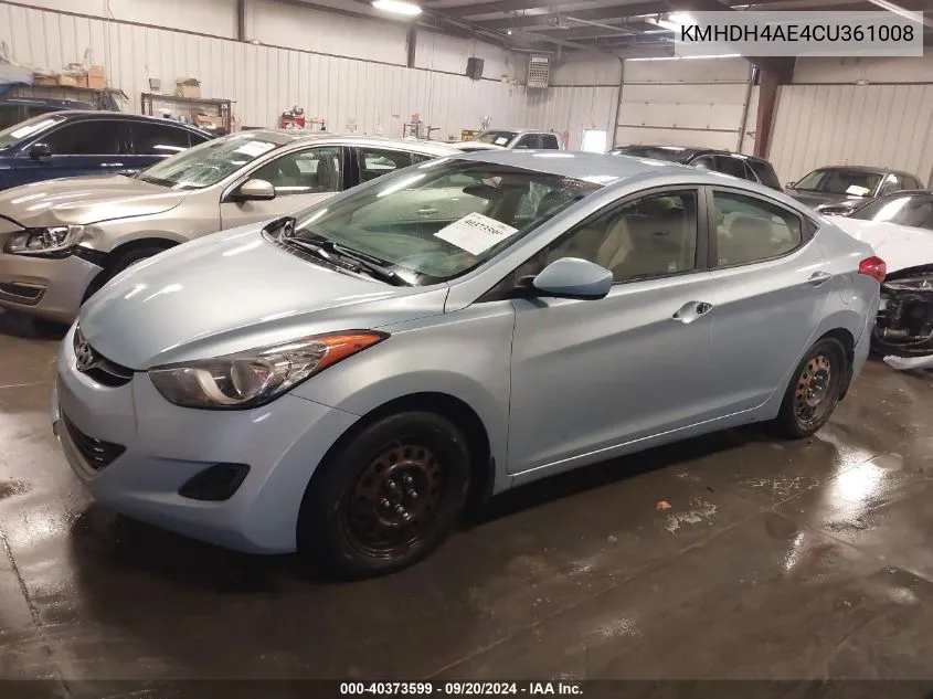 2012 Hyundai Elantra Gls (Ulsan Plant) VIN: KMHDH4AE4CU361008 Lot: 40373599