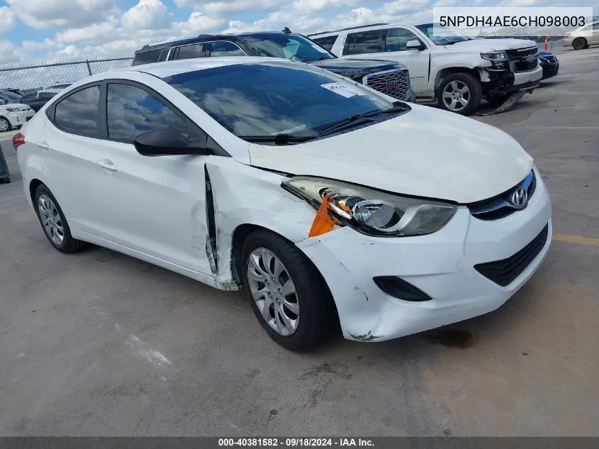 5NPDH4AE6CH098003 2012 Hyundai Elantra Gls