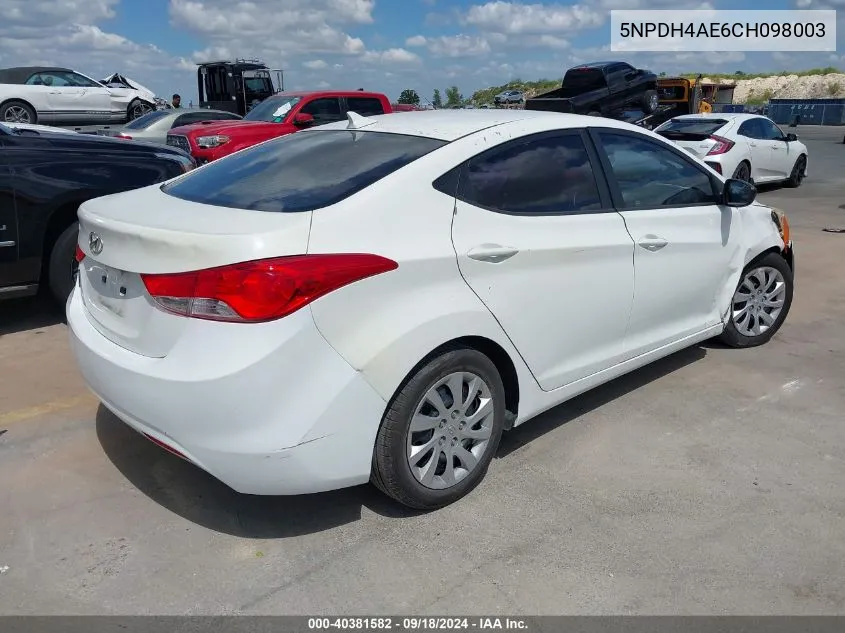 5NPDH4AE6CH098003 2012 Hyundai Elantra Gls