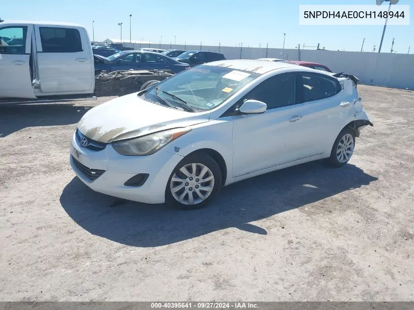 2012 Hyundai Elantra Gls VIN: 5NPDH4AE0CH148944 Lot: 40395641