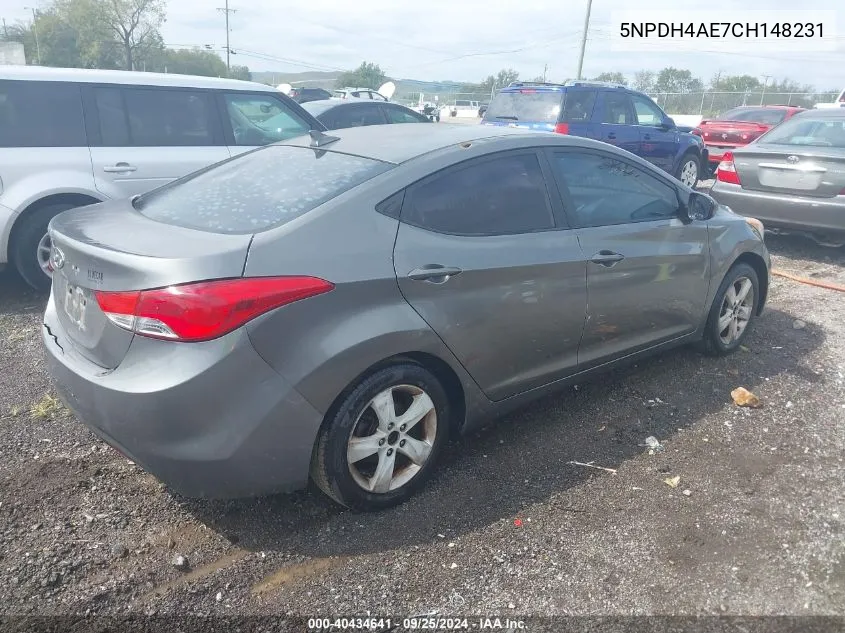 2012 Hyundai Elantra Gls VIN: 5NPDH4AE7CH148231 Lot: 40434641