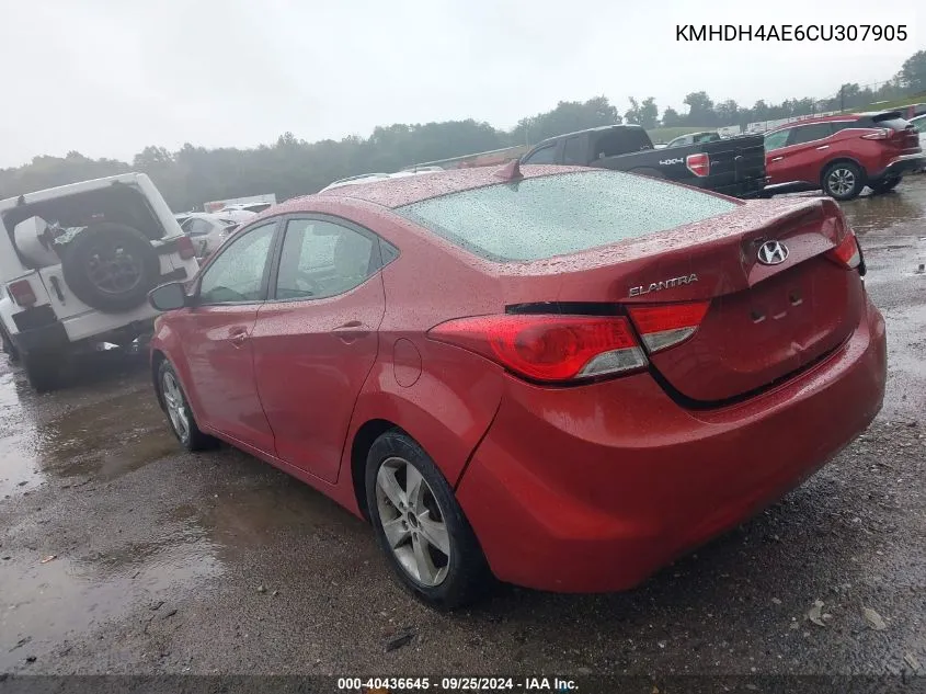 2012 Hyundai Elantra Gls (Ulsan Plant) VIN: KMHDH4AE6CU307905 Lot: 40436645