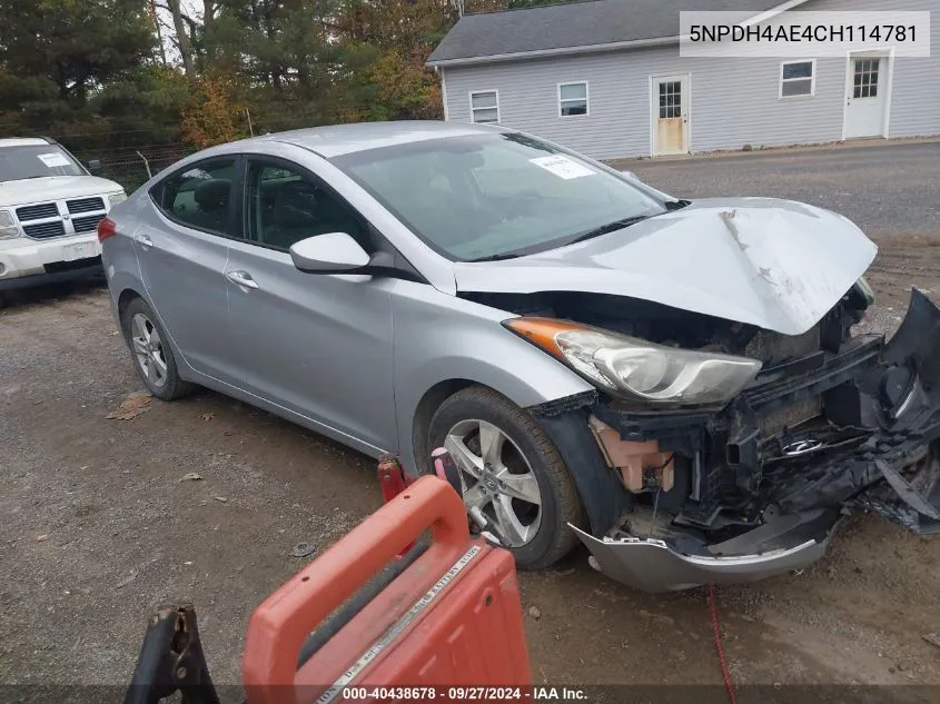 2012 Hyundai Elantra Gls VIN: 5NPDH4AE4CH114781 Lot: 40438678